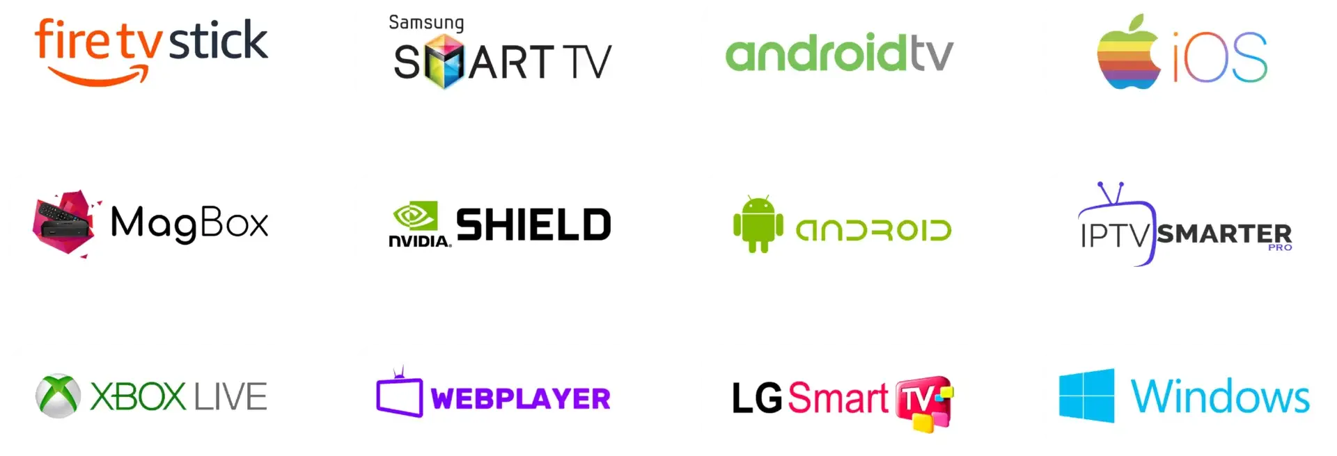 Devices compatible with IPTV: Fire TV Stick, Smart TV, Android, iOS, MAG and more